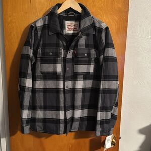 Levis Flannel Jacket Mens Small Clo Gray Plaid